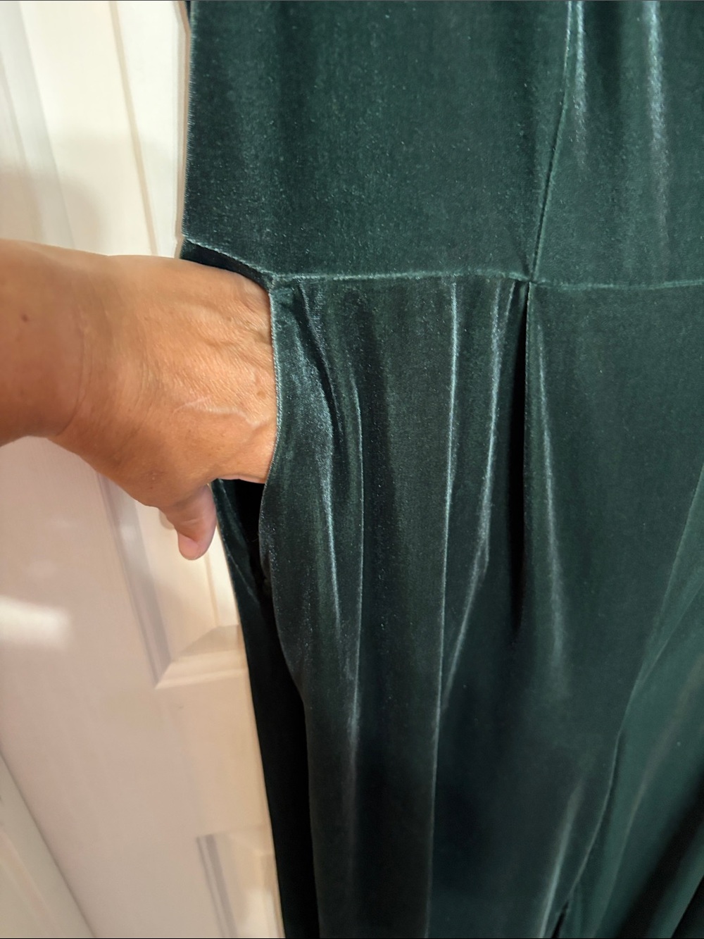 Old Navy Dark Green Velvet Jumpsuit with Draped Front - Picture 2 of 4